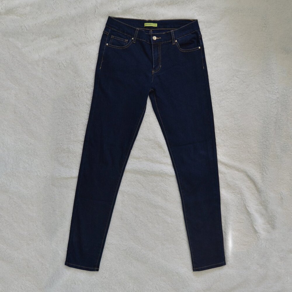 Versace Jeans skinny jeans, dark blue stretch with studded logo pocket detail